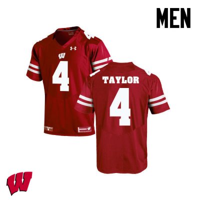 Men's Wisconsin Badgers NCAA #4 A.J. Taylor Red Authentic Under Armour Stitched College Football Jersey YN31S78JK